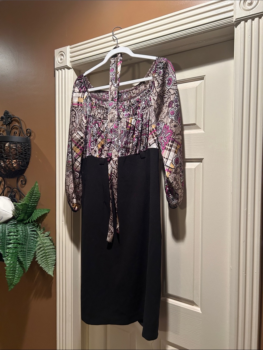 Essentials Black Dress with Pink and Cream Patterned Top